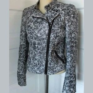 Sam Edelman Moto Jacket Crackle Black White Large